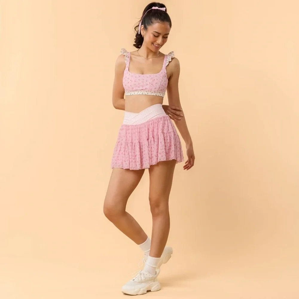 Blogilates Women's Ballerina Skort, Pink Gingham Floral, NWT - Picture 12 of 13